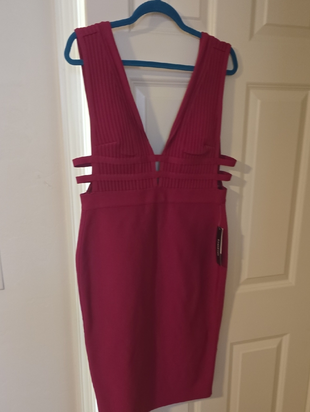 bebe Magenta Ribbed-Panel Backless Bodycon Dress